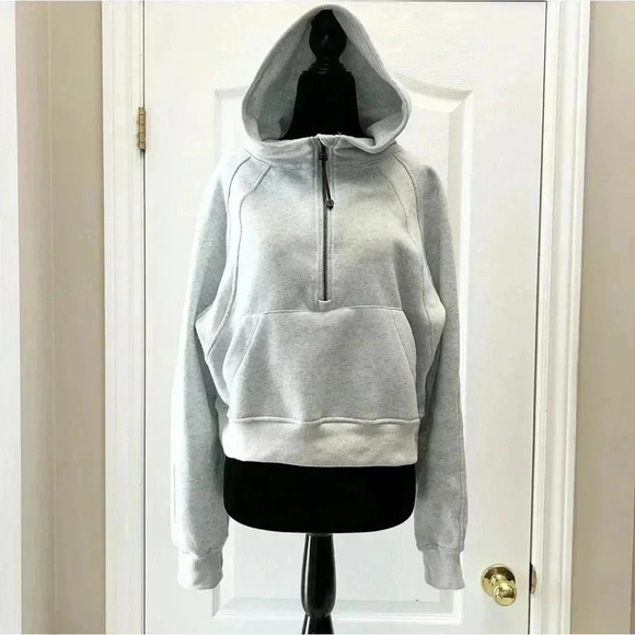 Cropped Hoodie 1/2 Zip Sweatshirt Fleece Lined Sporty Active Grey Size Small - Picture 14 of 14